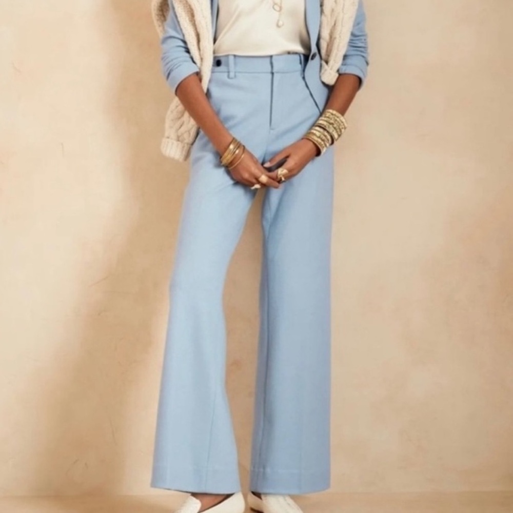 Banana Republic Wide Leg Wool Blend‎ Pant Blue Womens 12 Long NWT $130 Workwear